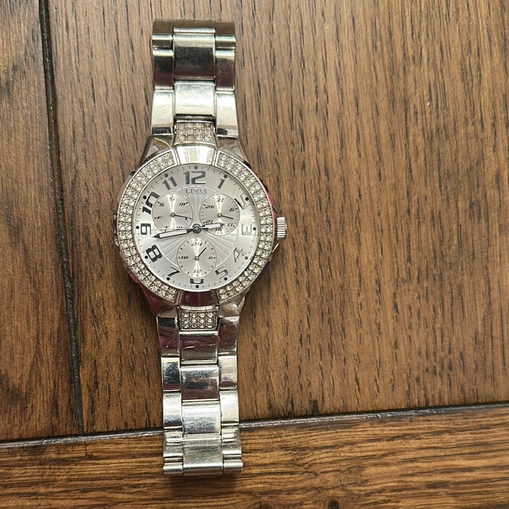 Silver Guess Watch with Crystal Accents